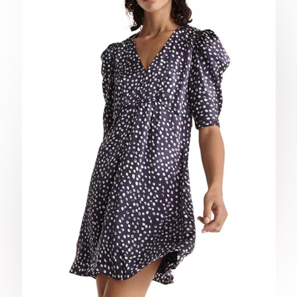 NEW The Kooples‎ Moon Dots Silk 3/4 Length Sleeve Dress Size 3 Navy White